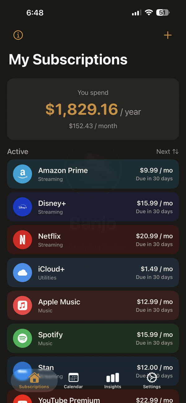 Banjo subscriptions dashboard