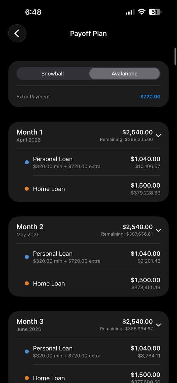 Melt month-by-month payoff plan
