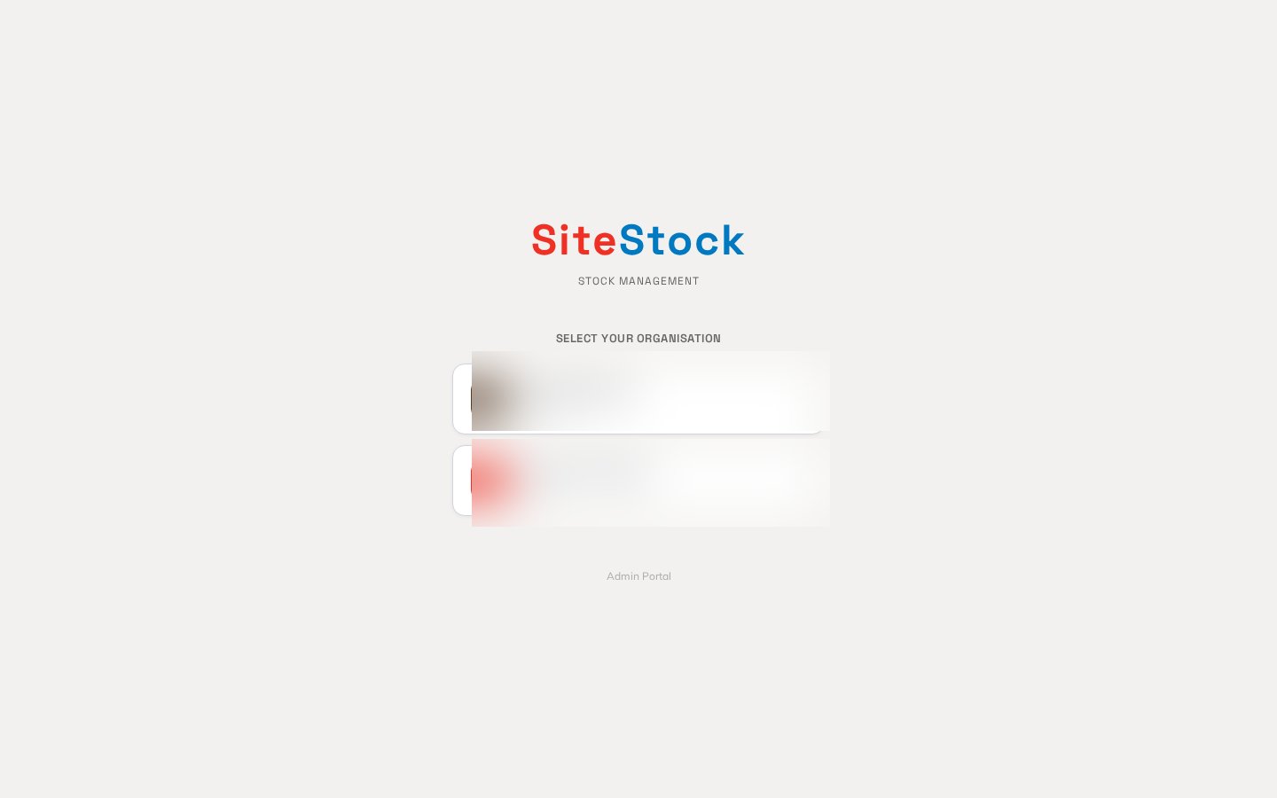 SiteStock login page with company branding